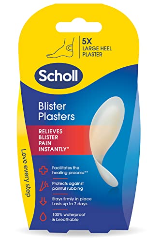 Scholl Blister Plasters, Pack of 5 - Large Hydrocolloid Blister Plasters for Heels, for Relief, Rapid Healing, Pain Reduction, and Protection. Waterproof.