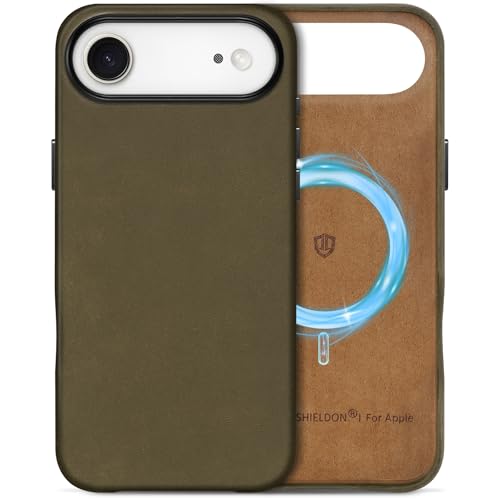 Image of SHIELDON Genuine Leather Case for iPhone Air 6.5 inch 2025, Crazy Horse Khaki