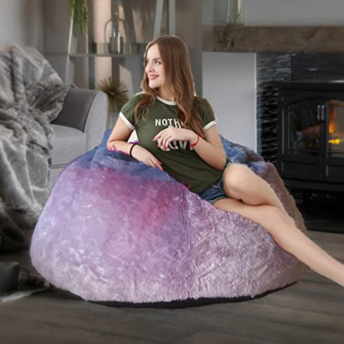Image of Premium And Luxurious Fur Bean Bag Sofa Chair (Without Beans) Bean Bag Cover Without Beans. For Kids And Adults Xxxl (Rainbow Fur, Purple)