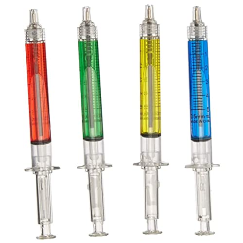 Generic Bolígrafos multifunción, 4 unidades, rojo, verde, azul, amarillo, forma de jeringa, equipo escolar de oficina