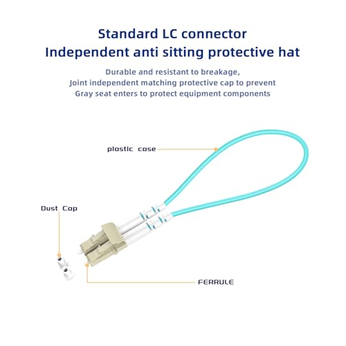 Image of 10pack LC to LC OM3 10Gb Multimode Fiber Optic Loopback, Durable Pull Ring Design for Network Testing and Maintenance