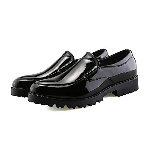 Men's Party Dress Oxfords for Men Low Top Slip-on Loafer Shoes Synthesis Patent Leather Round Toe Rubber Strong Lug Sole2