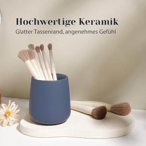 Autumnlife Badezimmer Set Blau, Keramik Badezimmer Zubehör Set 3-teiliges, Dekoratives Badzubehör Seifenspender Set, Zahnputzbecher & Badablage für Schmuck, Geeignet für Bad, Waschbecken, Hotel