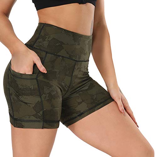 Fotociti Yoga Shorts for Women – 5 High Waisted Biker Shorts with Pockets for Workout, Training, Running