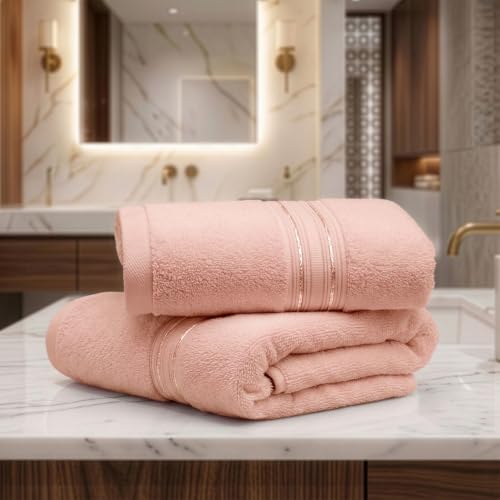Image of LANE LINEN 575 GSM 100% Cotton Hand Towel 2PC - Dusky Pink | Zero-Twist Weave, True 60x40cm Each, Quick Dry & Absorbent, Ideal for Gym & Daily Use