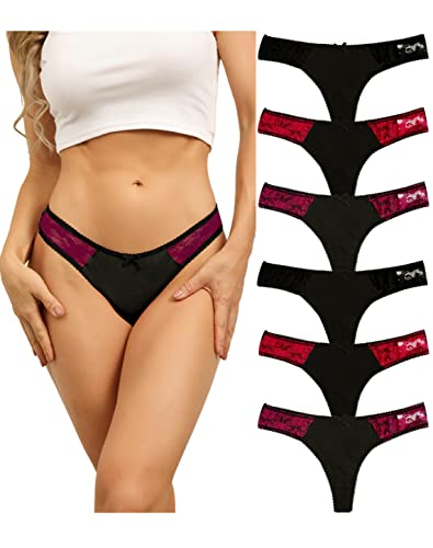 COMSOFT Baumwolle Unterwäsche Frauen Damen Tanga Saiten T Back Höschen Niedrige Taille Slips 6er Pack (Riemen C, Medium) Cover