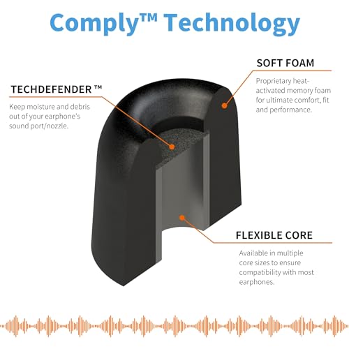 Image of Comply Isolation Plus Noise Cancelling Memory Foam Earphone Tips with WaxGuard for Sennheiser HD 1, IE 800 S, CX 3.00, 5.00, 6.00BT & 7.00BT, Premium Earbud Tips, Comfortable Secure Fit(Small, 3 Pair)