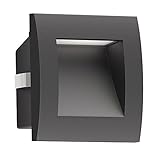 Luz sin deslumbramiento ledscom.de Lámpara empotrada de pared LED ZIBAL para exterior, negra, blanco cálido, 90x90mm
