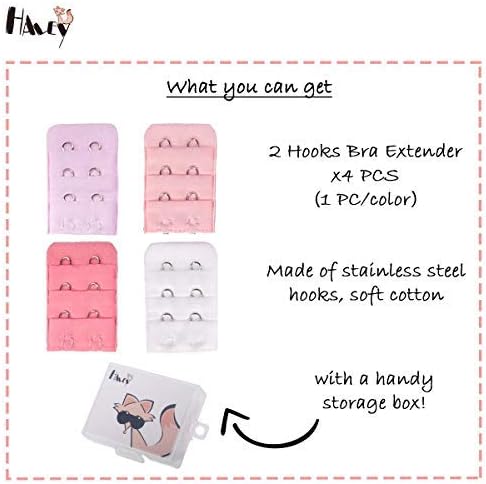 Haley Party Bra Extender 2 Hook Bra Strap Extender Bra Extensions (4 Pcs-Pack)