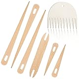 Wood Weaving Tools Set, with Crochet Needle and Comb Wooden Shuttles Stick for Inkle Loom Knitted...