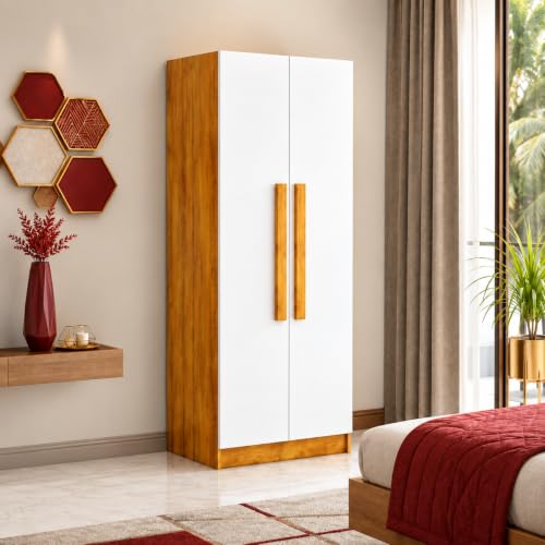 Image of Bniture 2 Door Wardrobe for Bedroom | Almirah for Clothes with 4 Shelves | Spacious Storage Cupboard for Bedroom | Wooden Wardrobe (46D x 80W x 182H CM) | 3 Years Warranty | Giant Wood & Frosty White