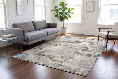 Dynamic Rugs Safir 5'2"x7' Beige/Blue/Grey Area Rug, Modern Sleek Design, Sophisticated Subtle Sheen, Durable Polypropylene and Polyester Blend, Perfect for Any Stylish Space