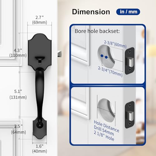 Camtek Front Door Handle No Lock, Matte Black Entry Door Lock Set with Reversible Handle, Exterior Door Lock Set Compatible with Keypad Deadbolt/Compatible with Mechanical Deadbolt by Camtek - Image 3