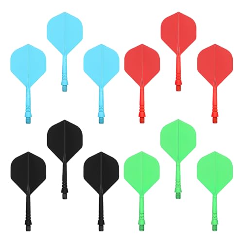 LFCFBH 12PCS Integrated Dart Flights and Stems, Dart Flights and Stems All in One(Black, Red, Blue, Green)