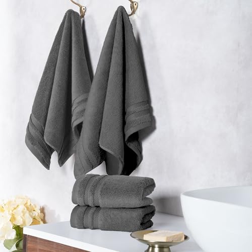 Image of MYTRIDENT Hand Towels Set of 4 Cotton | Finesse Collection | 40 cm x 60 cm | Kitchen Hand Towel | 625 GSM, Zero-Twist, Luxuriously Soft, 100% Cotton - Charcoal