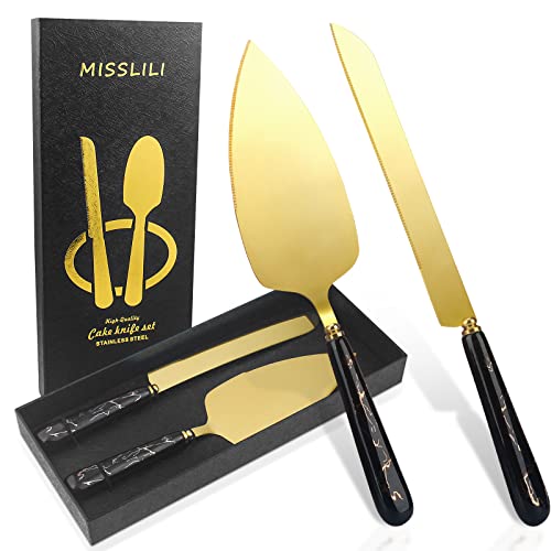 Misslili Wedding Cake Knife And Server Set, Unique Ceramics Handle Marble Pattern Cake Cutter Serving Set Perfect For Wedding, Birthday, Parties And Events - Black #TOP28