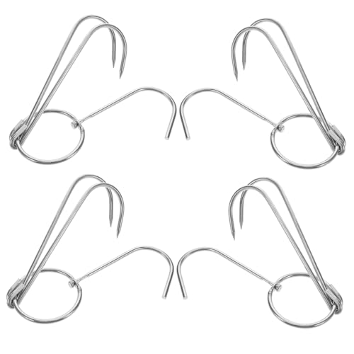 ibasenice 4pcs Stainless Steel Meat Hooks for Outdoor BBQ Heavy Duty Poultry Roasting Hooks Secure Hanging Cooking Tools for Camping and Grilling