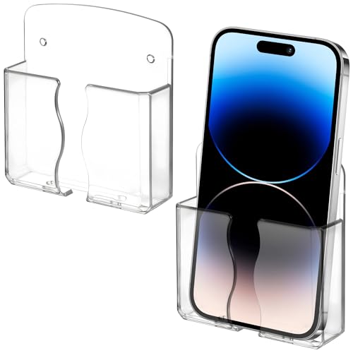 Ymapinc Lot de 2 supports muraux transparents pour téléphone portable avec trou de charge pour la plupart des téléphones portables, support de télécommande de chevet