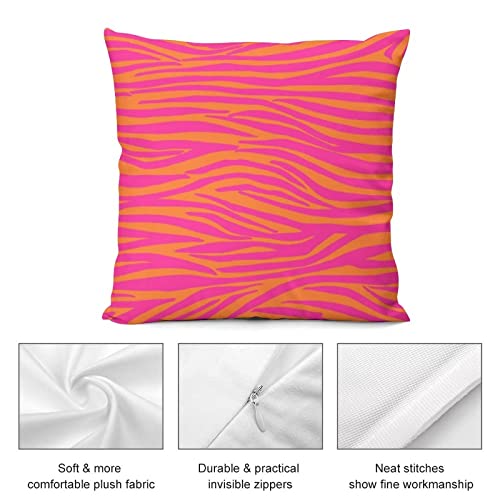 Retro 70S Pink And Orange Zebra Stripes Throw Pillow Covers 18"X18" Cozy Aesthetic Throw Pillowcase Home Decorative Living Room Cushion Cover College Trendy Funky Dormitory For Bed Couch Sofa #TOP3