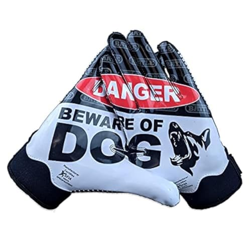 Battle Sports Beware of Dog, Black Wide Receiver Football Gloves,