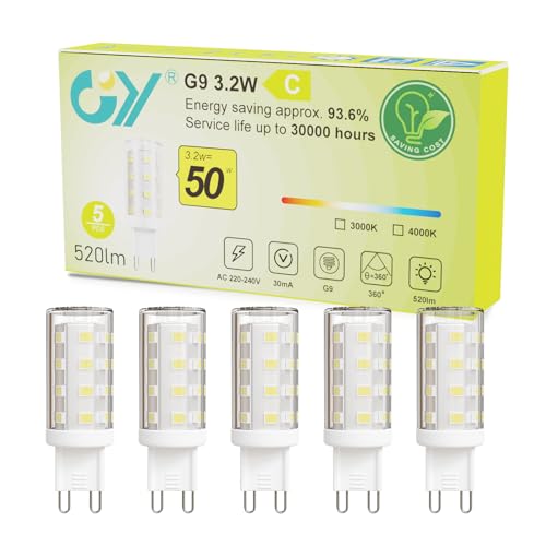 GY G9 LED Bulbs,3.2W Warm White 3000K Energy Saving Light Bulbs,Equivalent to 40W,520 Lumen No Flicker
