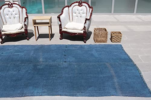 Sarikaya Pillow Blue Rug, Overdyed Rug, 6.2X 12.5 Ft, Hemp Rug, Turkish Rug, Area Rug, Salon Rug, Handmade Rug, Floor, Rug, Organic Rug, 401 #TOP5