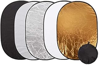 5-in-1 Collapsible Light Reflector 90x120cm Studio Photography Portable Oval Diffuser Light Reflector with Carrying Case, Multi Disc Translucent, Silver, Gold, White and Black