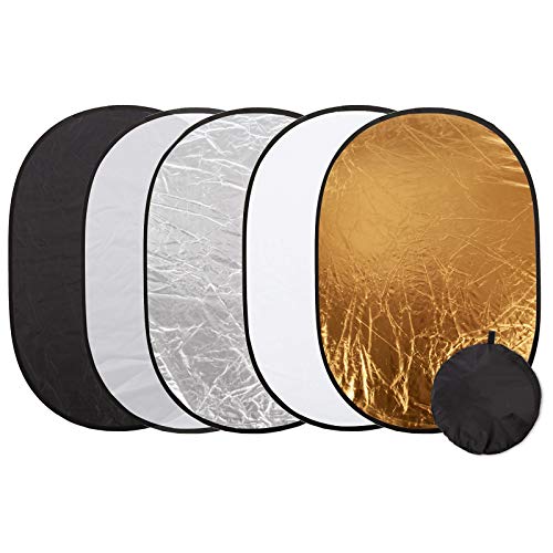 130x180cm 5-in-1 Light Reflector Photography Reflector, Studio Oval Diffuser Light Reflector with Carrying Case, Collapsible Multi Disc Reflector