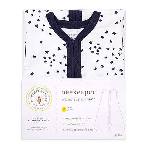 Burt's Bees Baby Unisex Baby Beekeeper Blanket, 100% Organic Cotton, Swaddle Transition Sleeping Bag Wearable Blankets, Twinkle Bee Midnight, Medium Us #TOP2