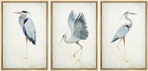 MUDECOR Framed Canvas Print Wall Art Heron Bird Wild Animal Prints Minimalist Modern Art Boho Relax Cozy Decor for Bedroom - 24'x36'x3 Natural