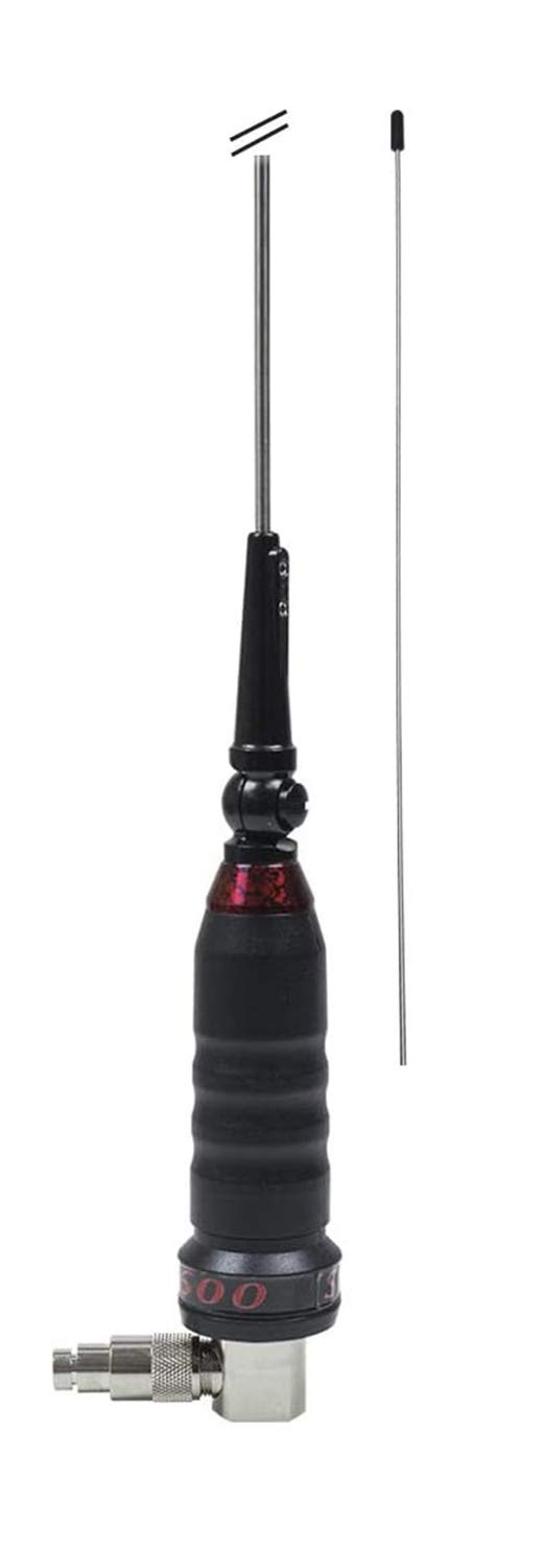 Antena Móvil CB 27 MHz Super Santiago 600-1,5 Metros, Ganancia 4 dB, 600W, con Base PL y Cable RG-58
