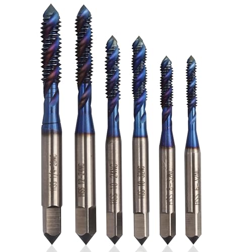 Yakamoz Spiral Flute Tap Set - 6Pcs SAE Tap Set Machine Tap Bits Screw Thread Tapping Tool for Metal, Wood, Plastic 6-32NC 8-32NC 10-24NC 10-32NC 12-24NC 1/4-20NC