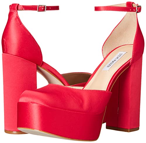 Steve Madden Agata Pink Satin Ankle Strap Block Heel Rounded Toe Fashion Pumps (Pink Satin, 5.5) #TOP6
