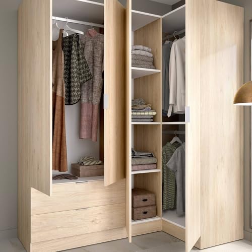 Dmora - Guardaroba Sillara, Mobile angolare per Camera da Letto, Armadio Appendiabiti ad Angolo a 4 Ante battenti, 174x91h184 cm, Rovere