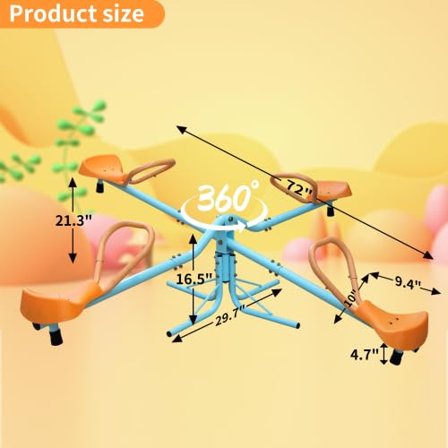 AOKUNG Kids Seesaw, 4 Seats 360 Degree Spinning Seesaw, Rotary Swing Car, Metal Teeter Totter for Playground and Backyard - Thumbnail 6