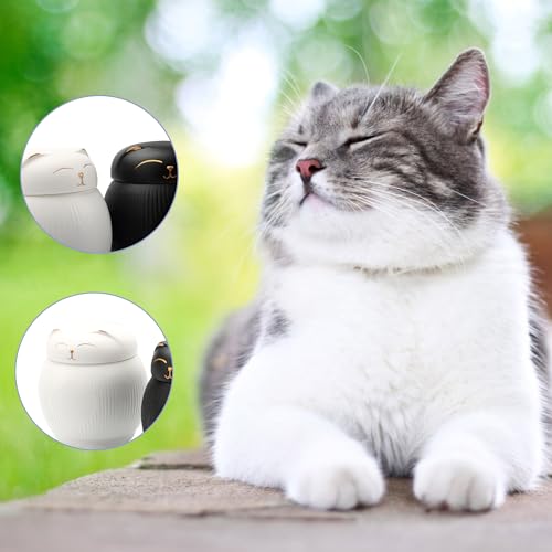 DiDiBirDi Keramik Urne für Katze,MiNi Tierurne, Haustier Erinnerungsbox,Katze Urne für Asche,Weiße Katze Urnen aus für Asche(170ml)