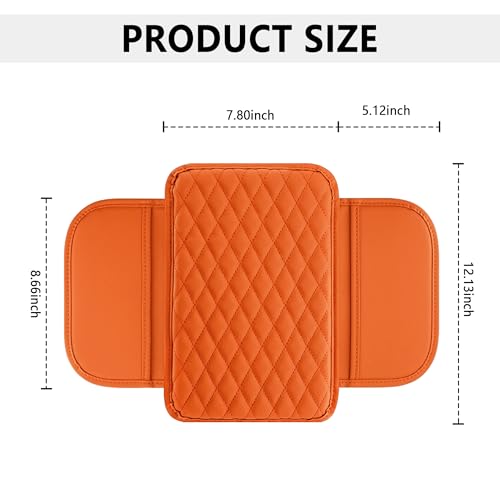Image of Stacool Upgraded Car Center Console Cover,Microfiber Leather Car Armrest Cover Cushion with 2 Storage Bags,Universal Car Armrest Storage Box (Orange)