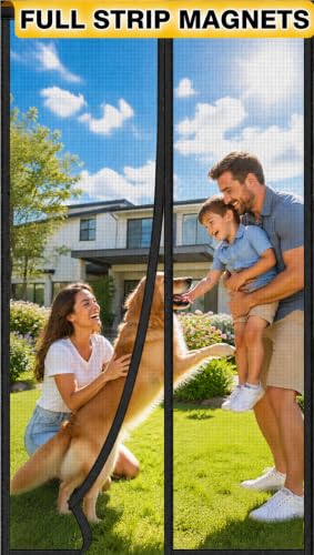 Magnetic Screen Door, Heavy Duty Mesh Door Curtain with Strong Full-Frame Magnets, Hands-Free Self Closing, Pet & Kid Friendly, Keeps Bugs Out, Easy Install for Sliding & Door Frames 70"x78"