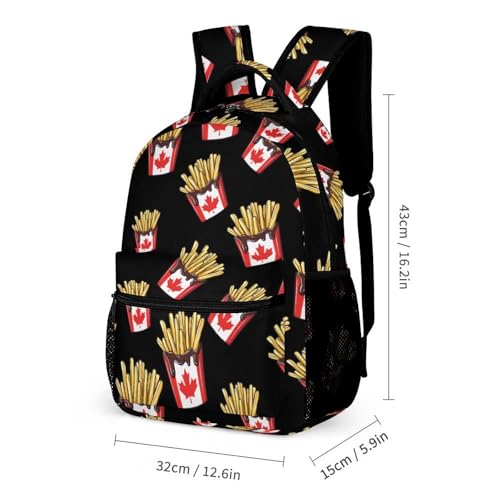 French Fries Canadian Flag Travel Backpack Casual Daypack Shoulder Bag with Adjustable Shoulder Straps2
