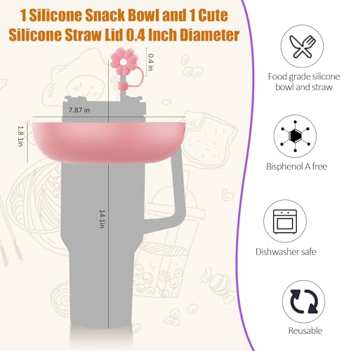 ieesspd Tigela de silicone para lanches, 1,134 g, rosa, compatível com bandeja isolada Stanley Cup c