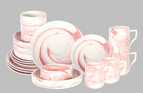 Home VSS, Fine China Artisan Marbled Dinner Set (20pc Set, Pink)
