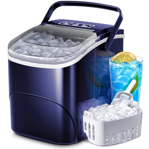 Kismile Ice Makers Countertop with Handle,26Lbs/24H,9 Cubes in 6 Mins,Portable Ice Machine with Self-Cleaning for Home,Kitchen(Black)