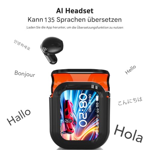 NE20 KI Übersetzer Kopfhörer, 135 Sprachen Übersetzer 6 Übersetzungsmodi Ohrhörer mit App, Bluetooth 6.0 Kabellose Kopfhörer mit Touchscreen, HiFi-Sound Ohrhörer für Büro, Sport, Studium