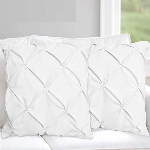 Precious Star Linen White Pinch Pleated European Square 24x24 Inch Pillow Shams Long-Staple Egyptian Cotton Hotel Class Bedding Set of 2 Decorative Euro Pillow Cover, Envelope Closure Soft & Cozy