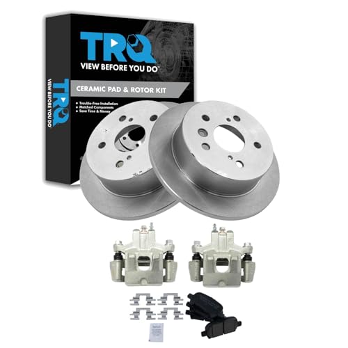 Image of TRQ Rear Brake Pad and Rotor Set Ceramic Solid Rotors Calipers