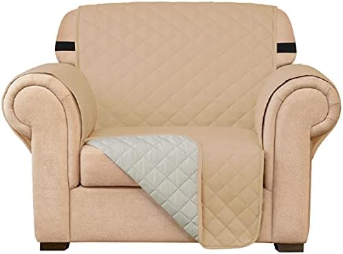 subrtex Quilted Sofa Cover Reversible Sofa Protector 1,2,3 Seater Couch Cover with Adjustable Elastic Straps, Side Storage Pocket (Loveseat, Navy)