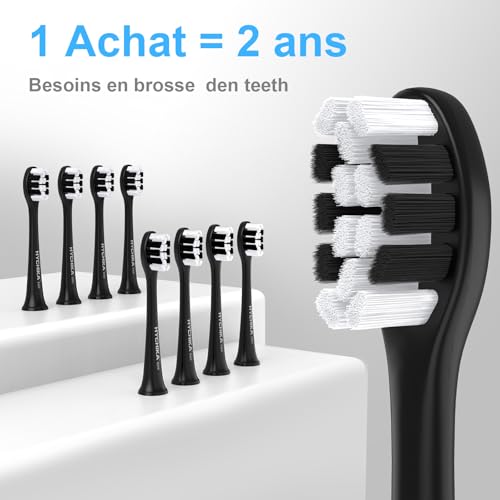 Autonomie de 240 jours Brosse à dents électrique pour Adultes,8 Têtes de Rechange,Batterie Rechargeable,3 Modes,Minuterie de 2,étanche IPX7,Cadeau pour la Famille,Noir – vue 7