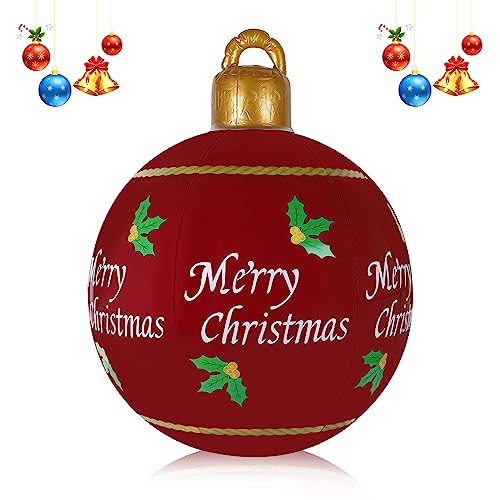 Gukasxi Palline gonfiabili di Natale,60 cm,per interni ed esterni,giganti,decorazioni natalizie gonfiabili,grandi palloncini natalizi decorati in PVC,per Natale,decorazione per la casa,cortile,prato,