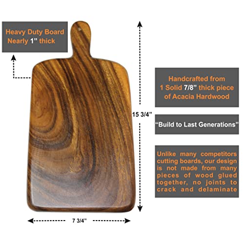 Tabla de Cortar de Madera de Acacia con Mango, Pieza Única sin Uniones, 40 x 24 cm | Reversible, amigable con cuchillos para cortar, picar, tallar, preparar, servir y charcutería miniatura 6