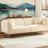MEETAKING 82.68' Modern Sofa, 3-Seater Deep Seats Tuxedo Couch, Boucle Sofas with 2 Pillows, Minimalist Couches Straight with Metal Legs, High Armrests for Living Room,Bedroom,Home Office (Beige)